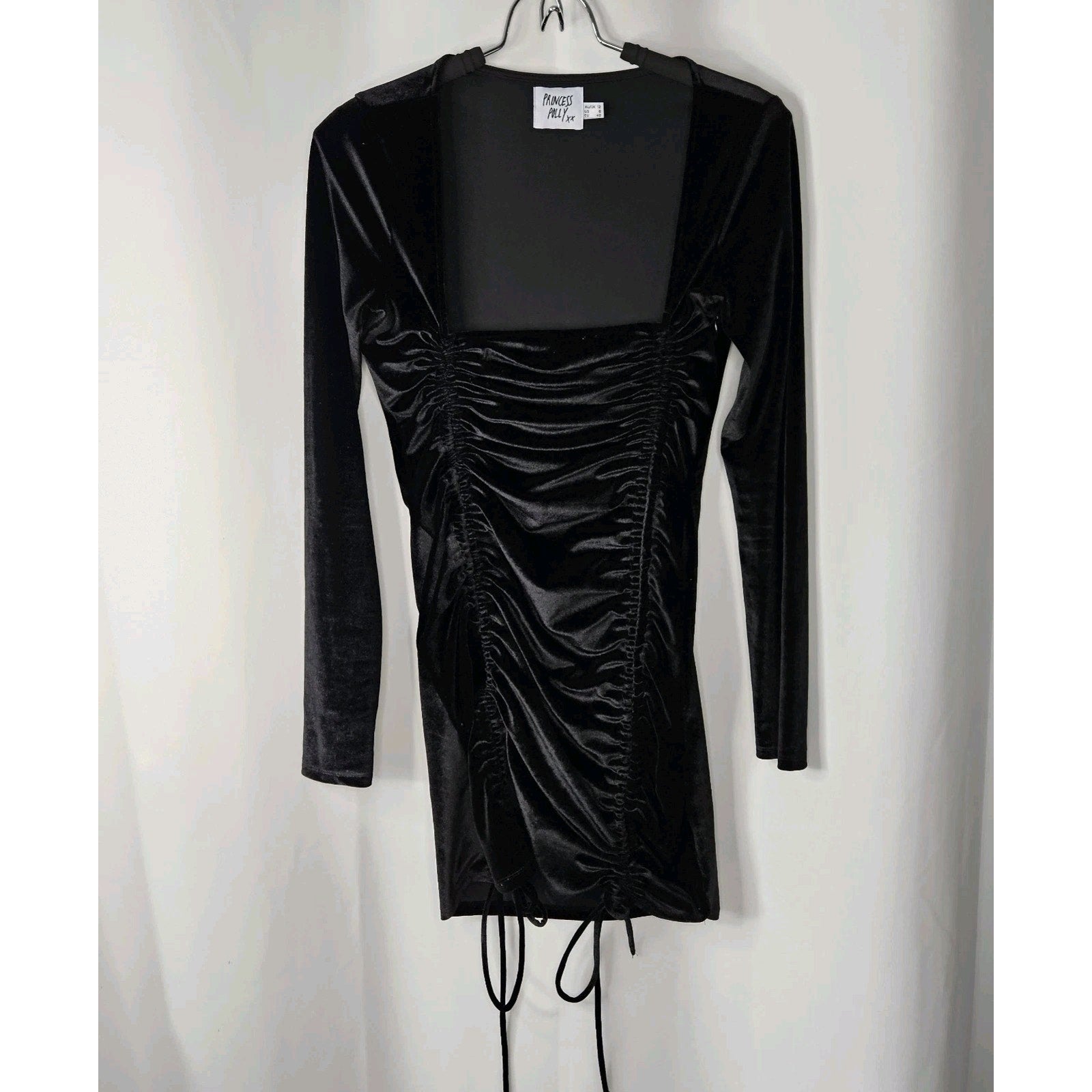 Princess Polly Black Velvet Embers Mini Dress US 8 UK 12 Gothic Glam Y2K