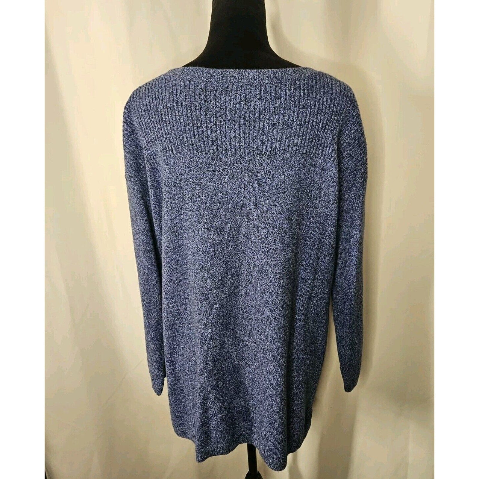 Talbots Womens Plus Knit Sweater 1X Blue Tight Knit Long Sleeve Round Neck