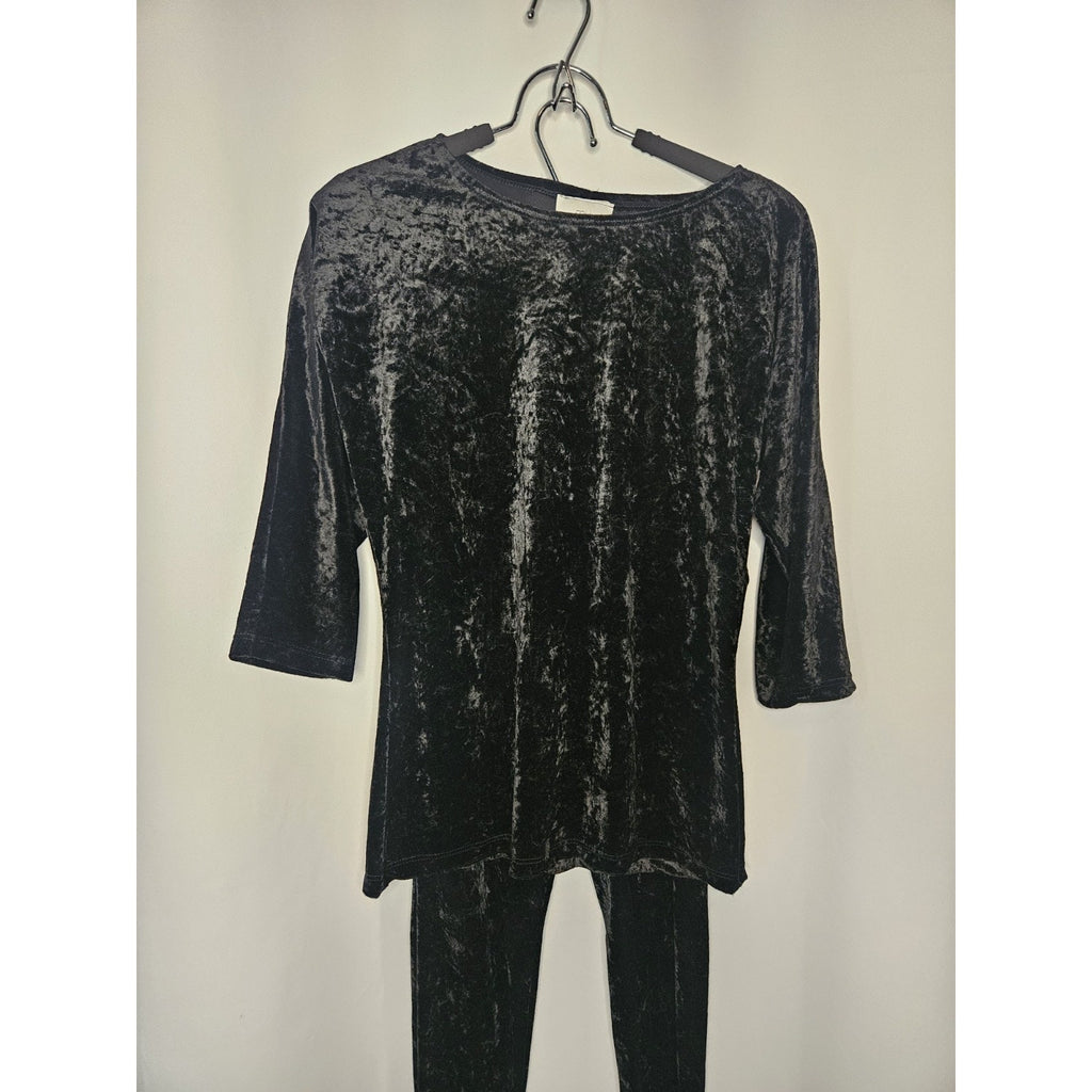 Vintage 90s My Michelle Black Velvet 3/4 Sleeve Shirt Stirrup Leggings Set