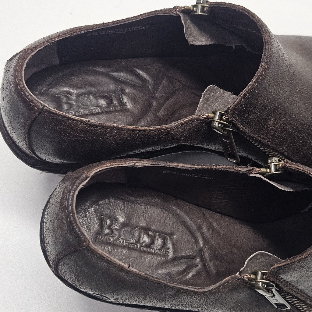 Vtg Y2K Born Wedge Clogs Brown Leather Zipper Womens 7.5 Grunge Comfort Shoe