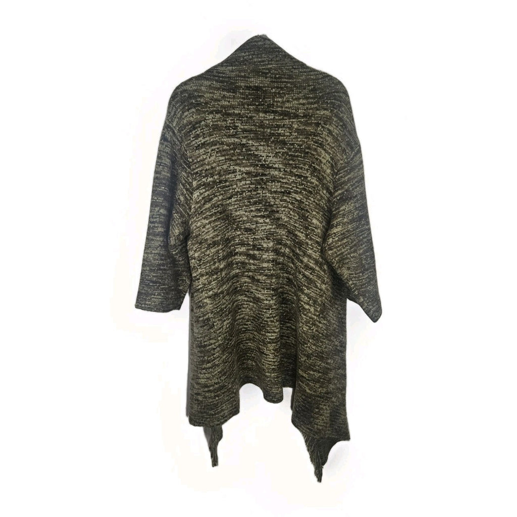 G.I.L.I. Women's Knit Sweater Cardigan Green Open Fringe M-XL PETITE NWOT Boho