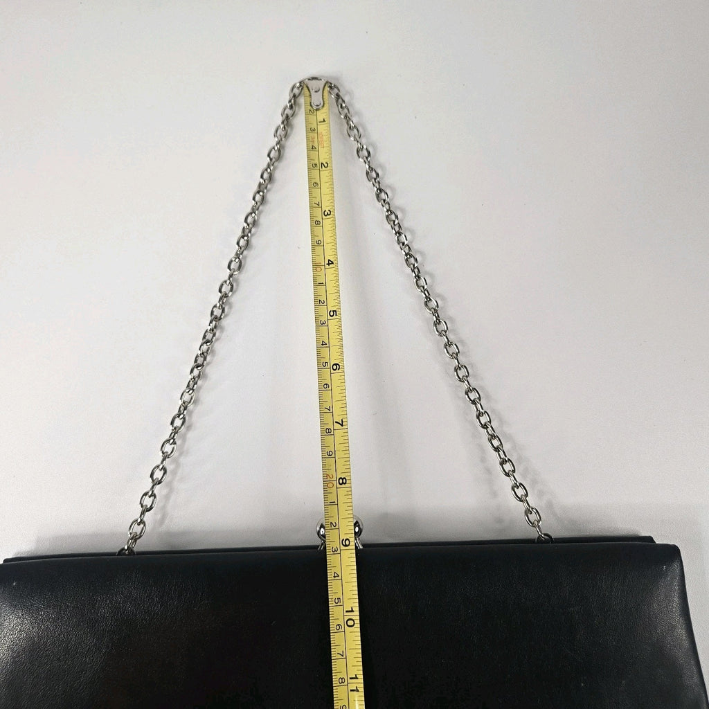 Worthington Black Faux Leather Clutch/Purse w/ Silver Chain Strap 12X6” Classic