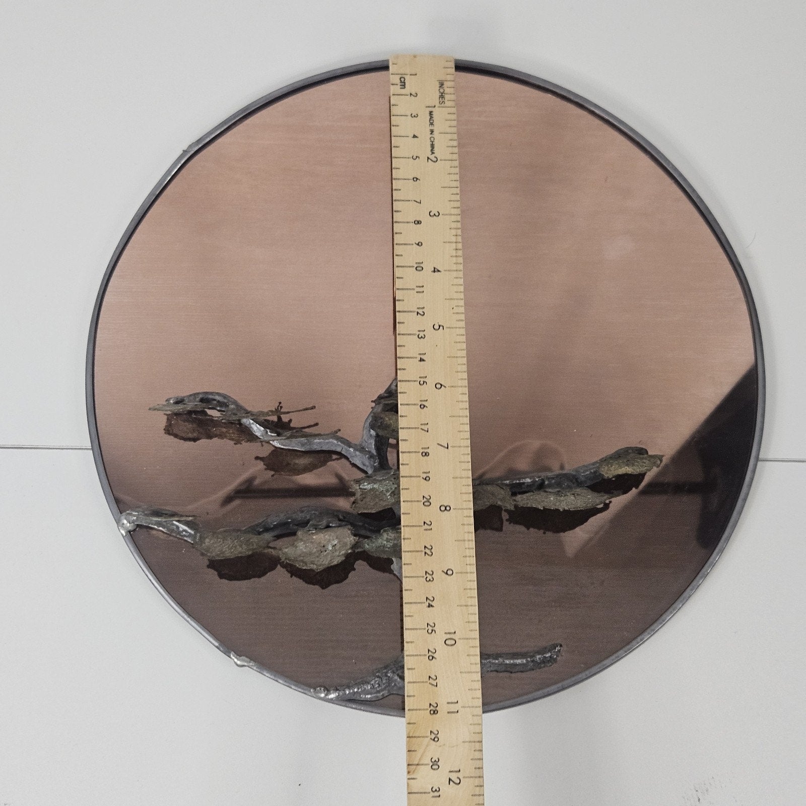Art Deco Mid Century Modern Sculptural Copper Metal Botanical Wall Mirror