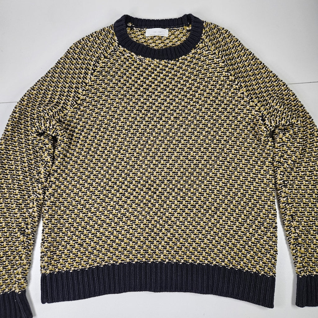 Oak + Fort Knit Crewneck Pullover Sweater Medium Yellow Grey Fisherman Preppy
