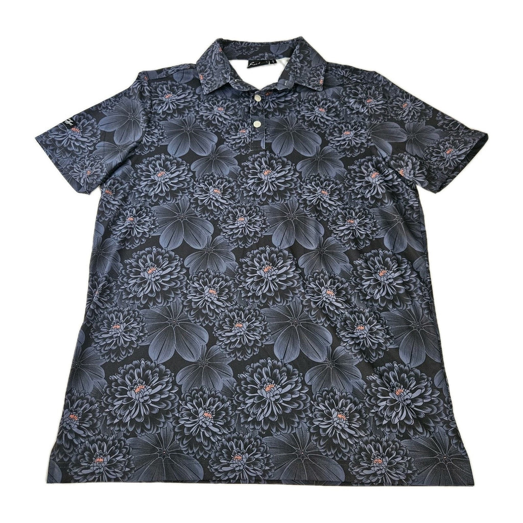 Sunday Swagger Polo Shirt Mens Small Black Floral AOP Stretch Performance Golf