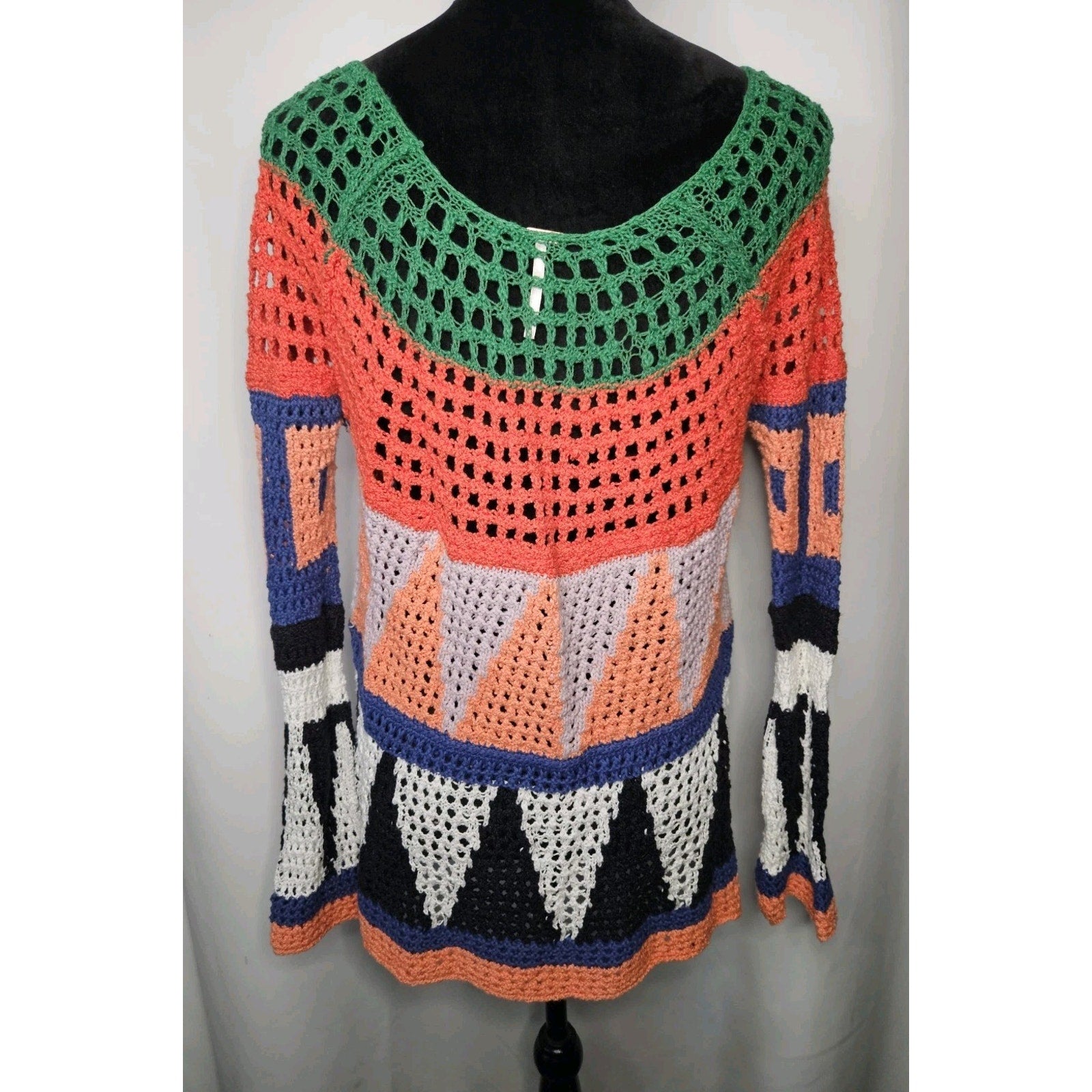 FREE PEOPLE Modern Art Geo Knit Sweater in Multi Combo Open Knit Size Small