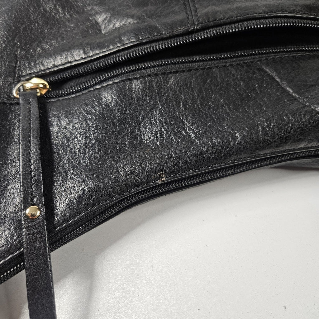 Stone Mountain Claudette Satchel Black Leather Shoulder Bag Purse Hobo Bag