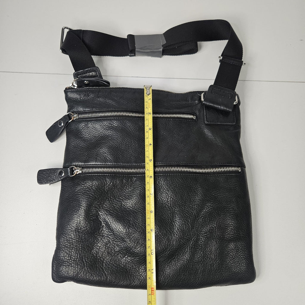 Margot Bags Black Genuine Leather Triple Zipper Crossbody Purse Bag