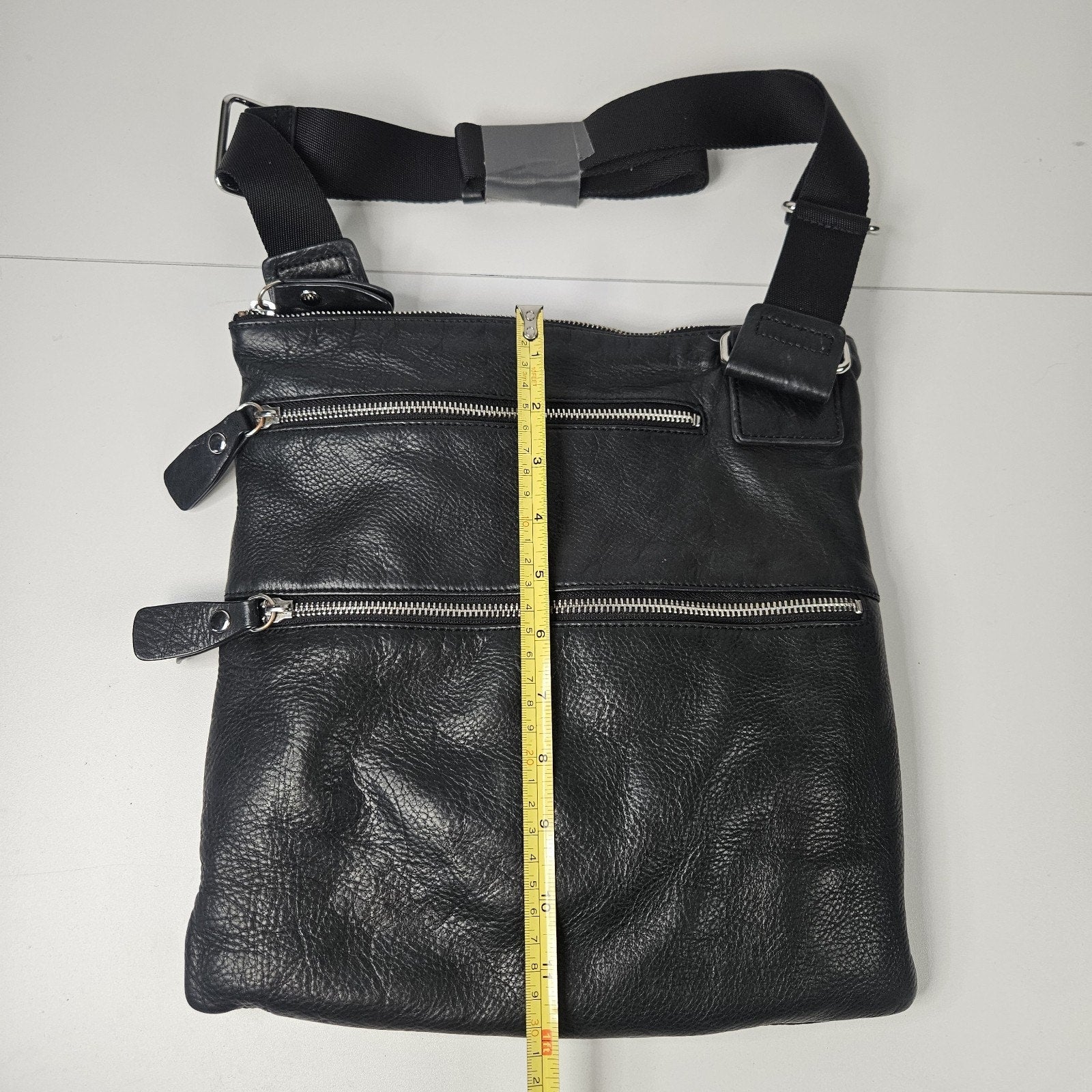 Margot Bags Black Genuine Leather Triple Zipper Crossbody Purse Bag