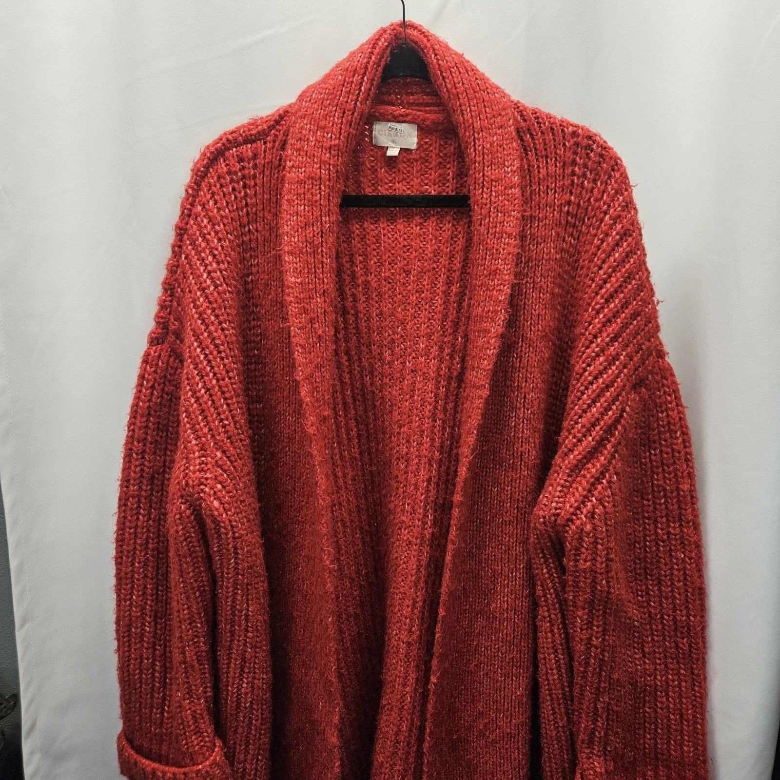 Ciebon Anthropologie Long Chunky Knit Red Cardigan Sweater XL Duster Valentines
