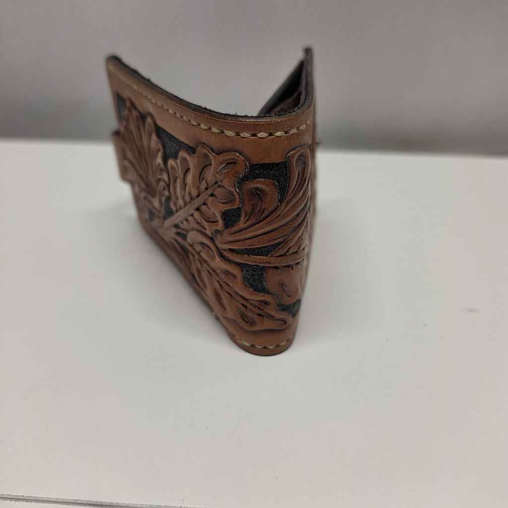 Hand Tooled Full Grain Leather Men’s Wallet Bifold Handmade Western Floral