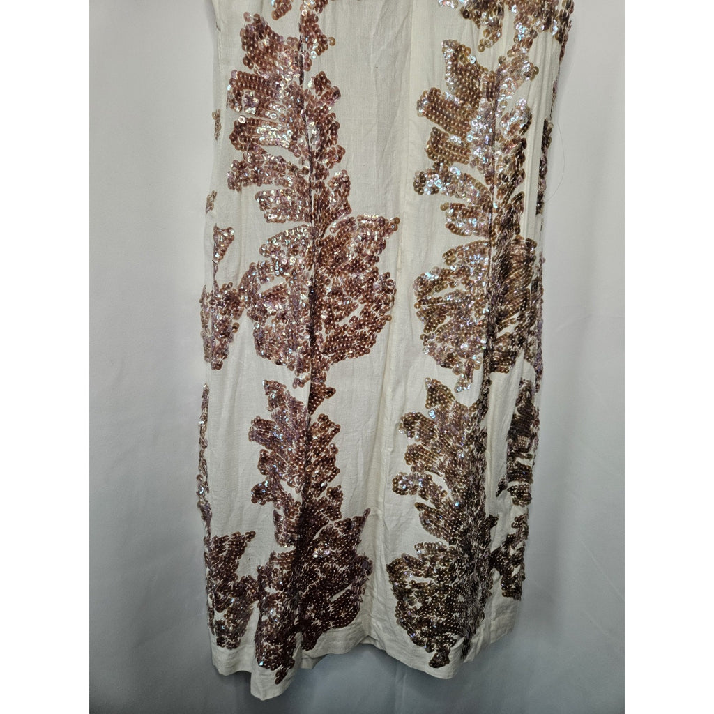 J.Crew Dress 0 White Linen Iridescent Sequin V-Neck Sleeveless Mini Shift