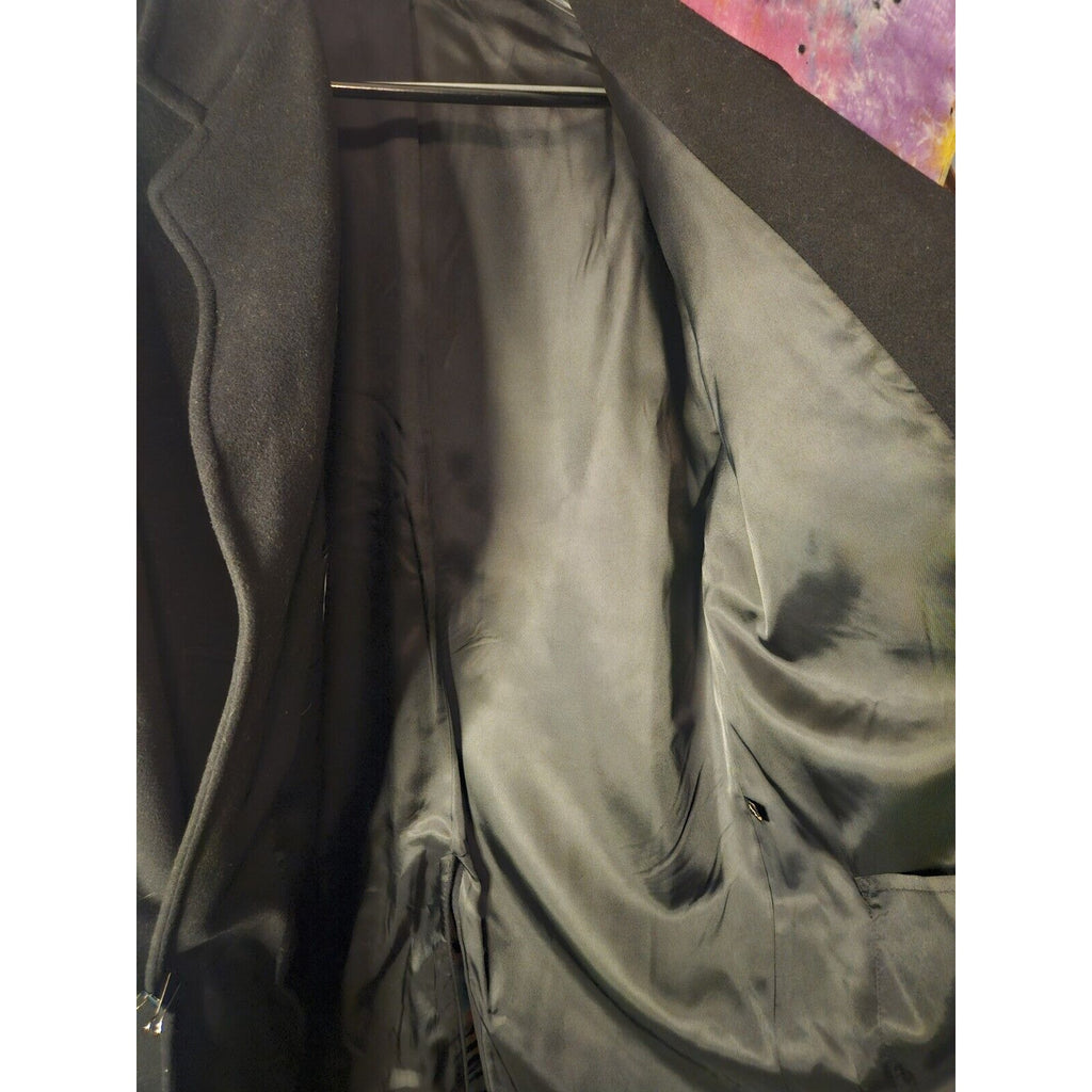 Vintage London Fog Long Peacoat Black Wool 3 Buttons Lined Men's XL