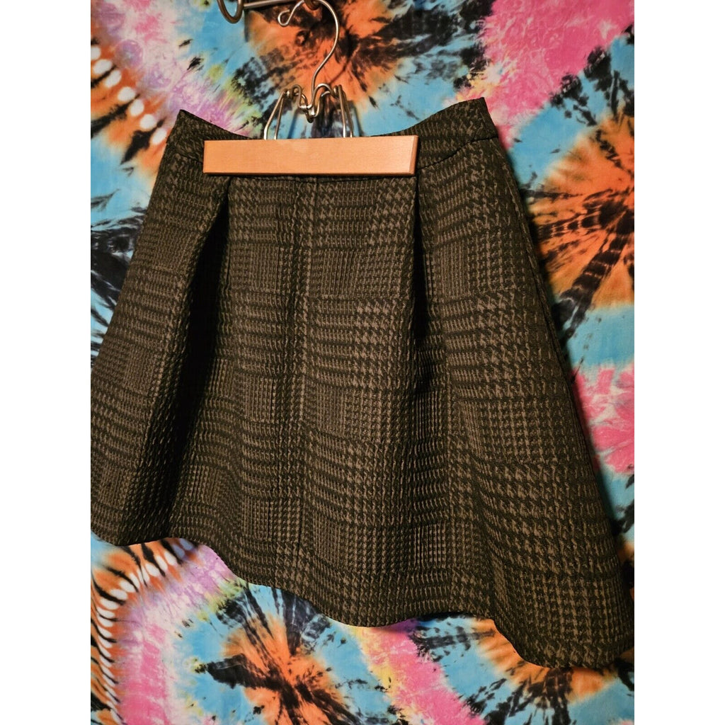 Express Low Rise Mini Skirt Womens Size 2 Green Black Hounds tooth Print Y2K