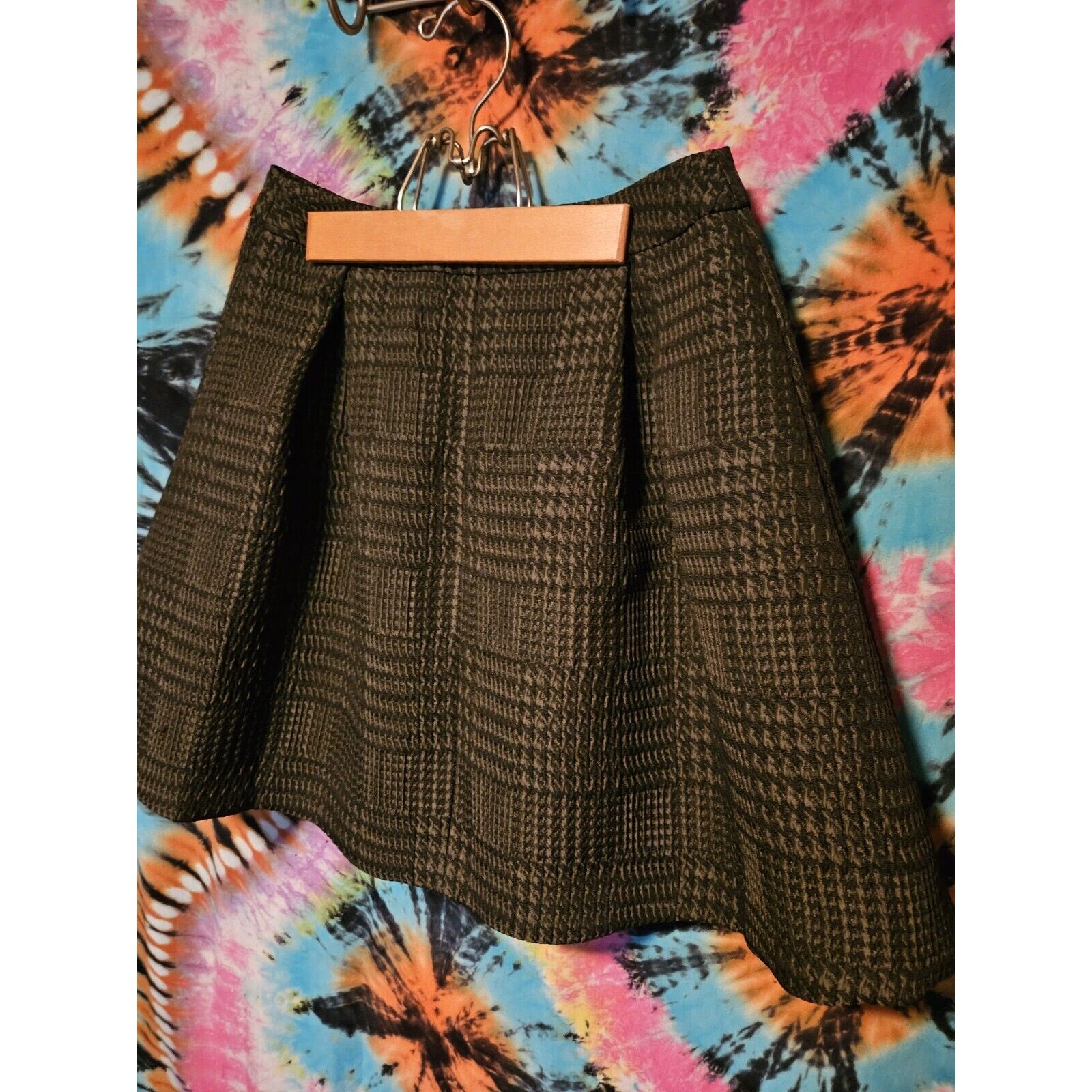 Express Low Rise Mini Skirt Womens Size 2 Green Black Hounds tooth Print Y2K