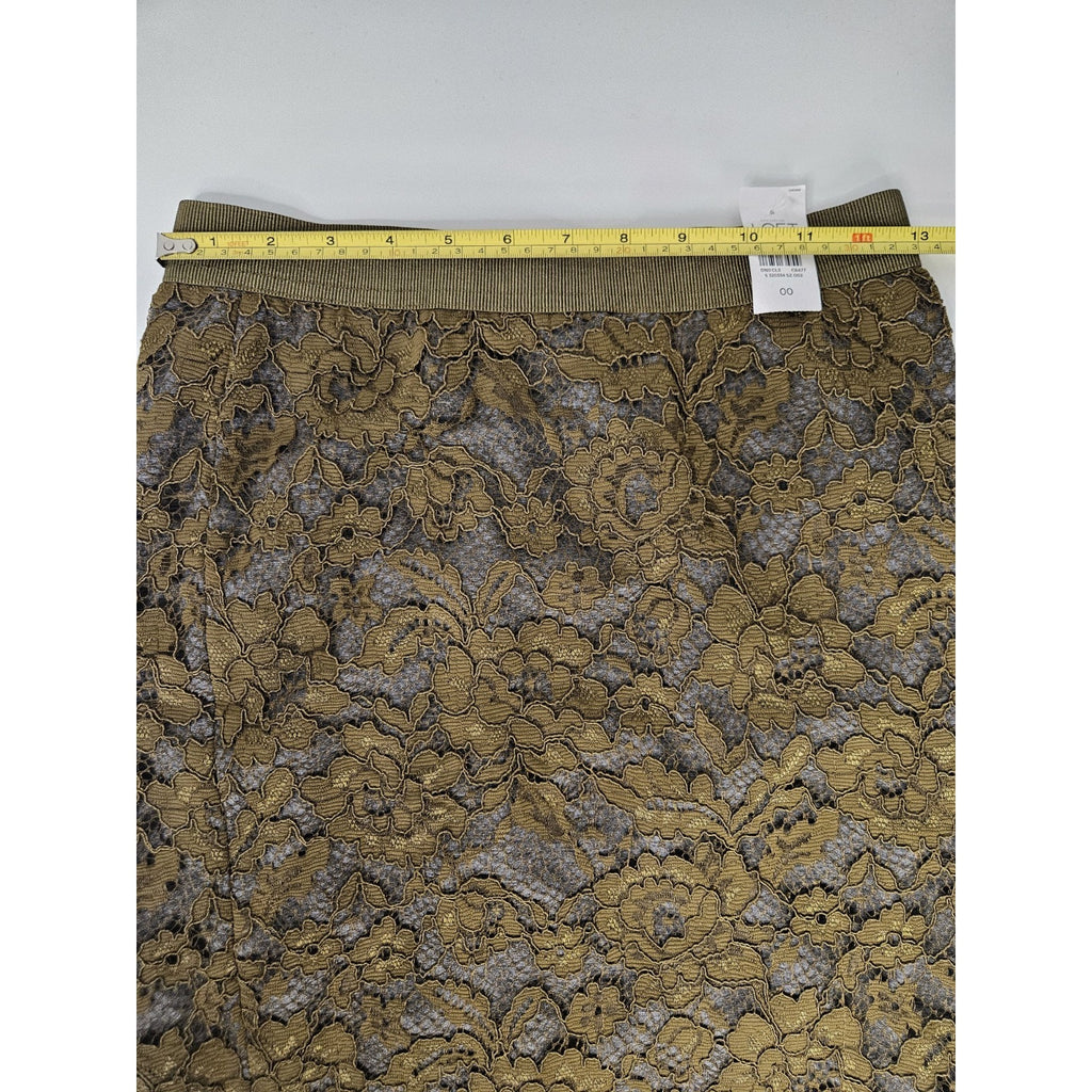 Nwt LOFT Olive Green Lace Pencil Skirt Size 00 XS Ponte Knit Stretch Ann Taylor