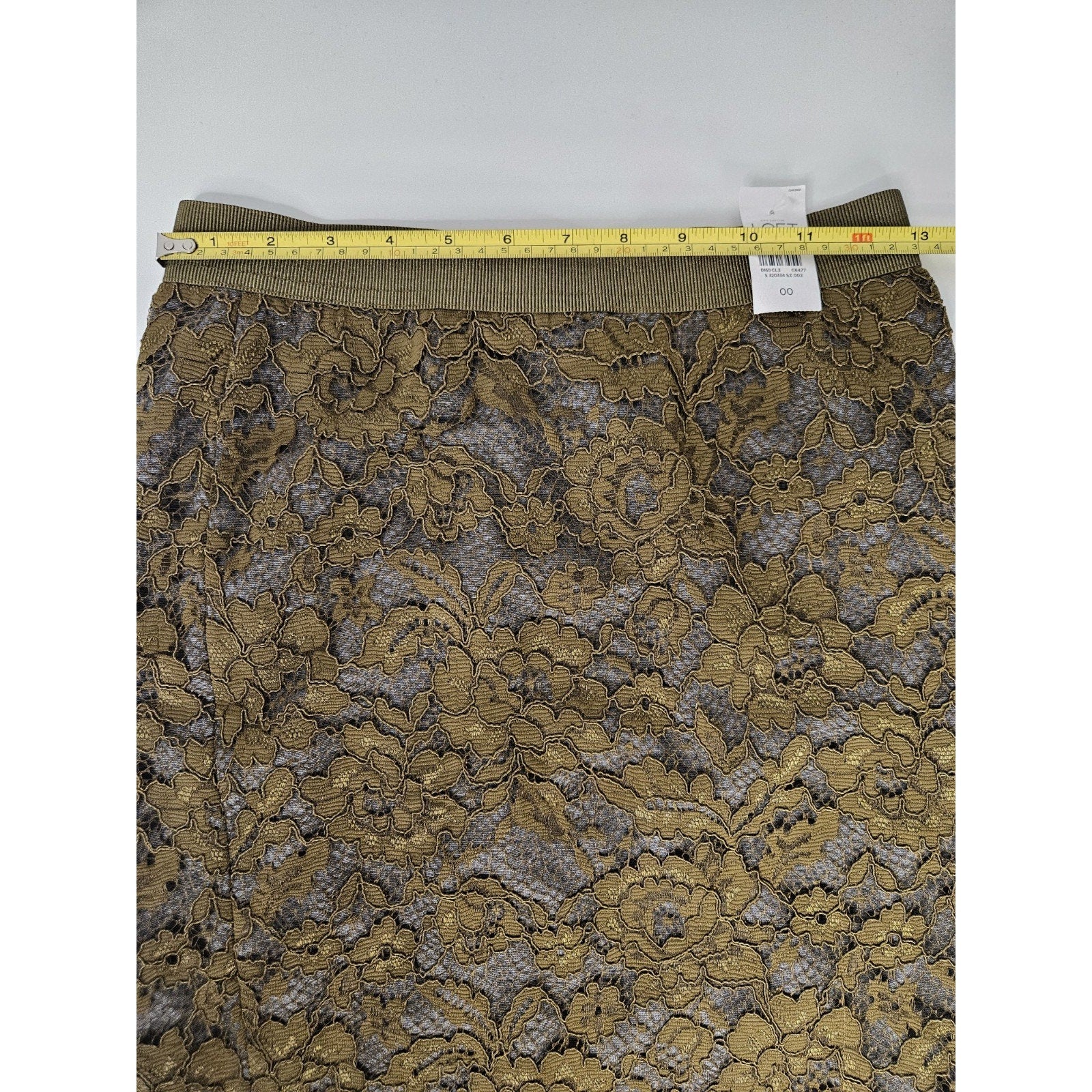 Nwt LOFT Olive Green Lace Pencil Skirt Size 00 XS Ponte Knit Stretch Ann Taylor