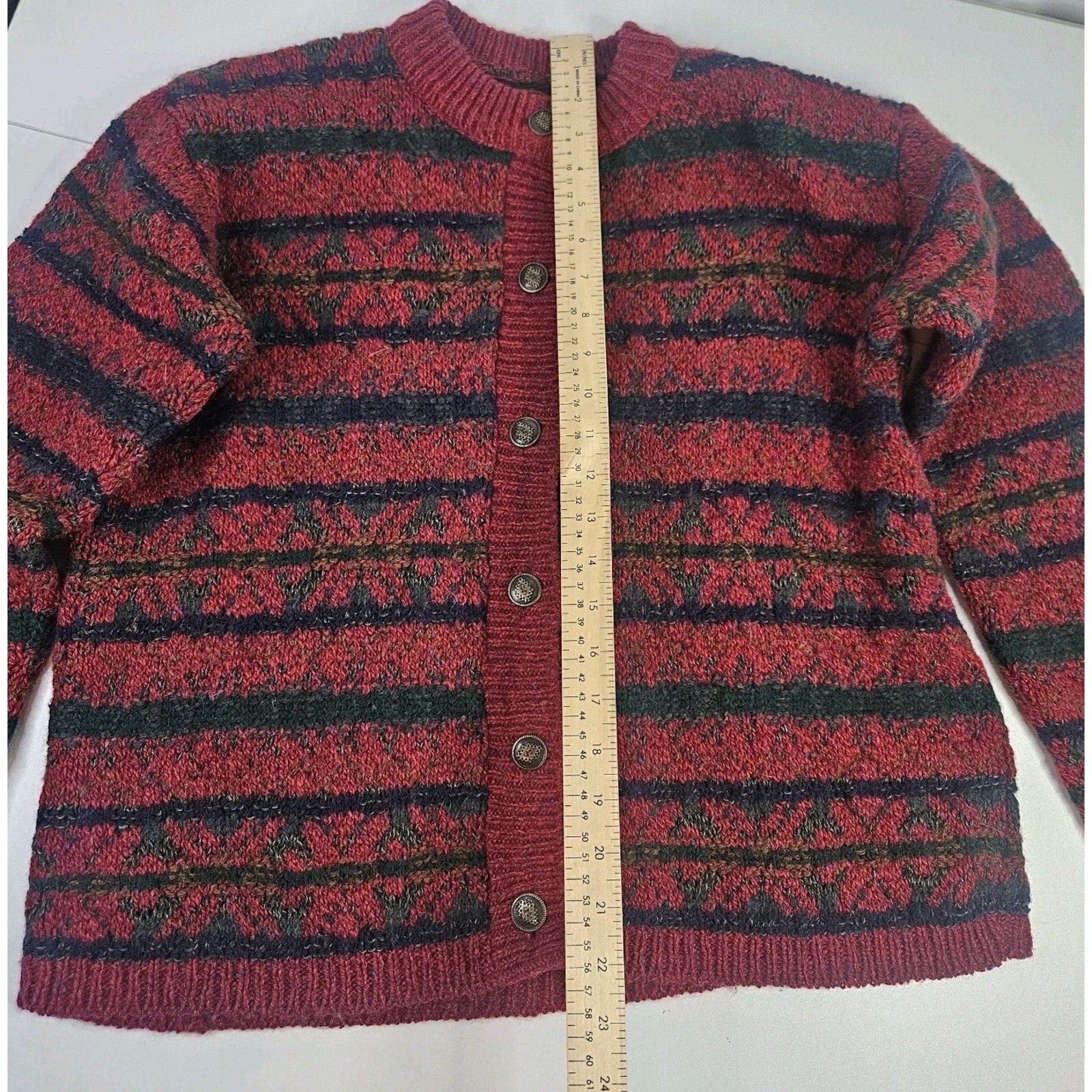 VINTAGE ALPS Wool Blend Fair Isle Chunky Knit Cardigan Ski Sweater Large Holiday