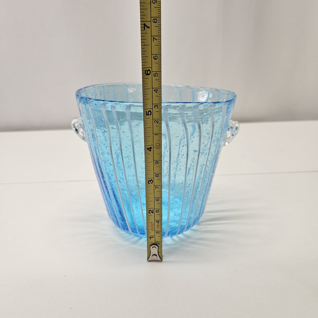 Murano Aqua Blue Art Glass Ice Bucket Bullicante Wine Chiller Coastal Decor