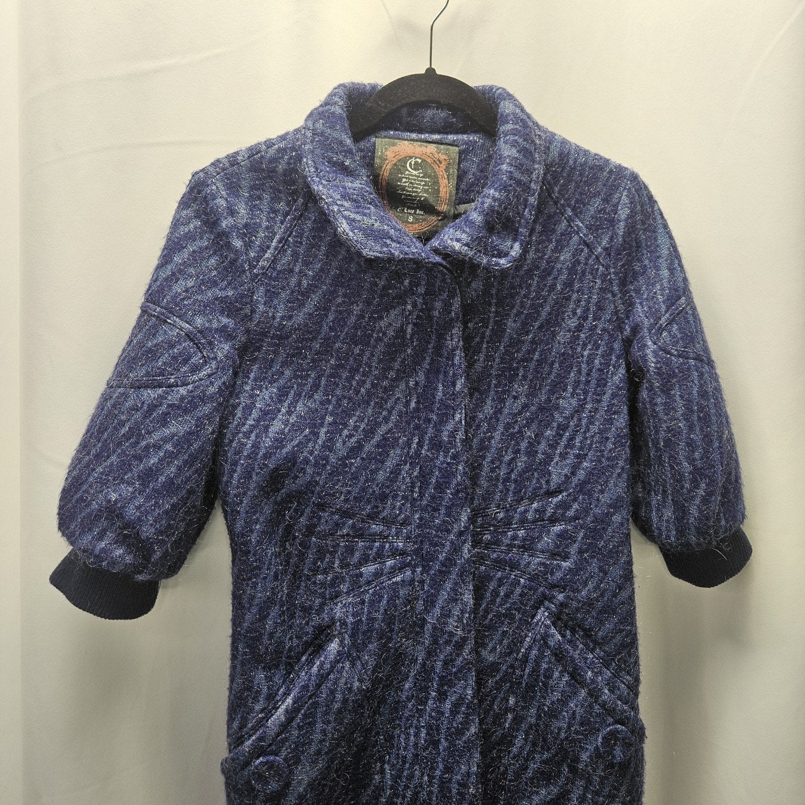 Vtg C. Luce Inc. Blue Gray Mohair/Wool Coat Jacket Womens Small Puff Sleeves
