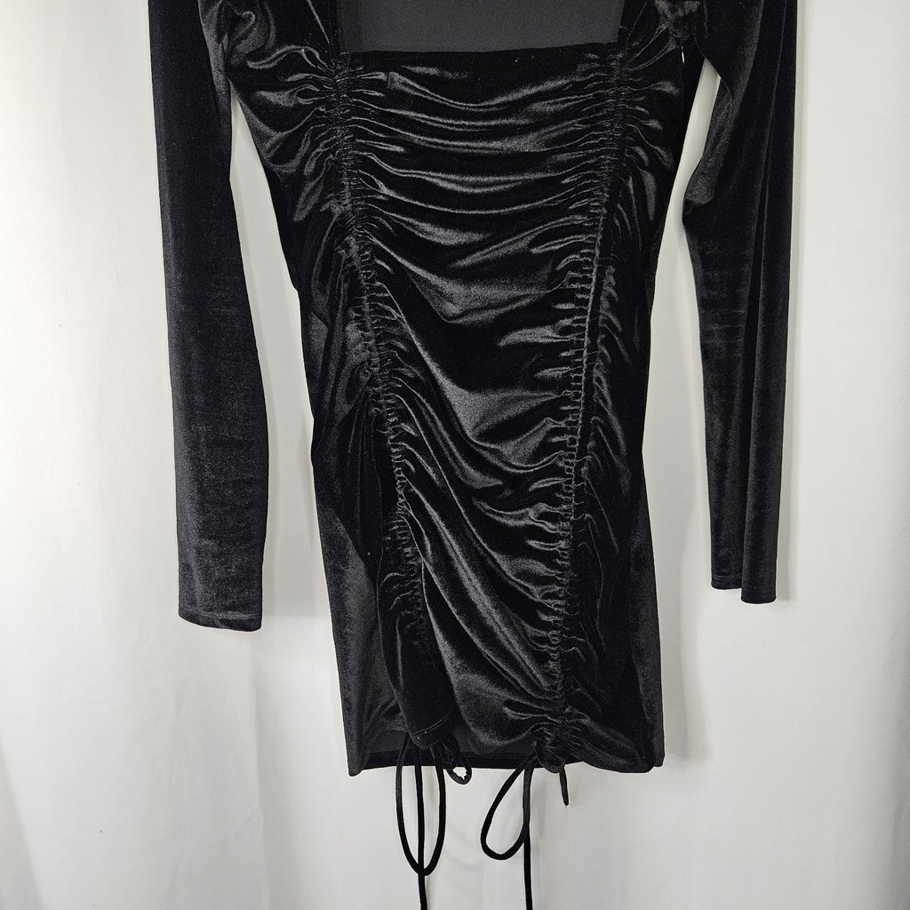 Princess Polly Black Velvet Embers Mini Dress US 8 UK 12 Gothic Glam Y2K