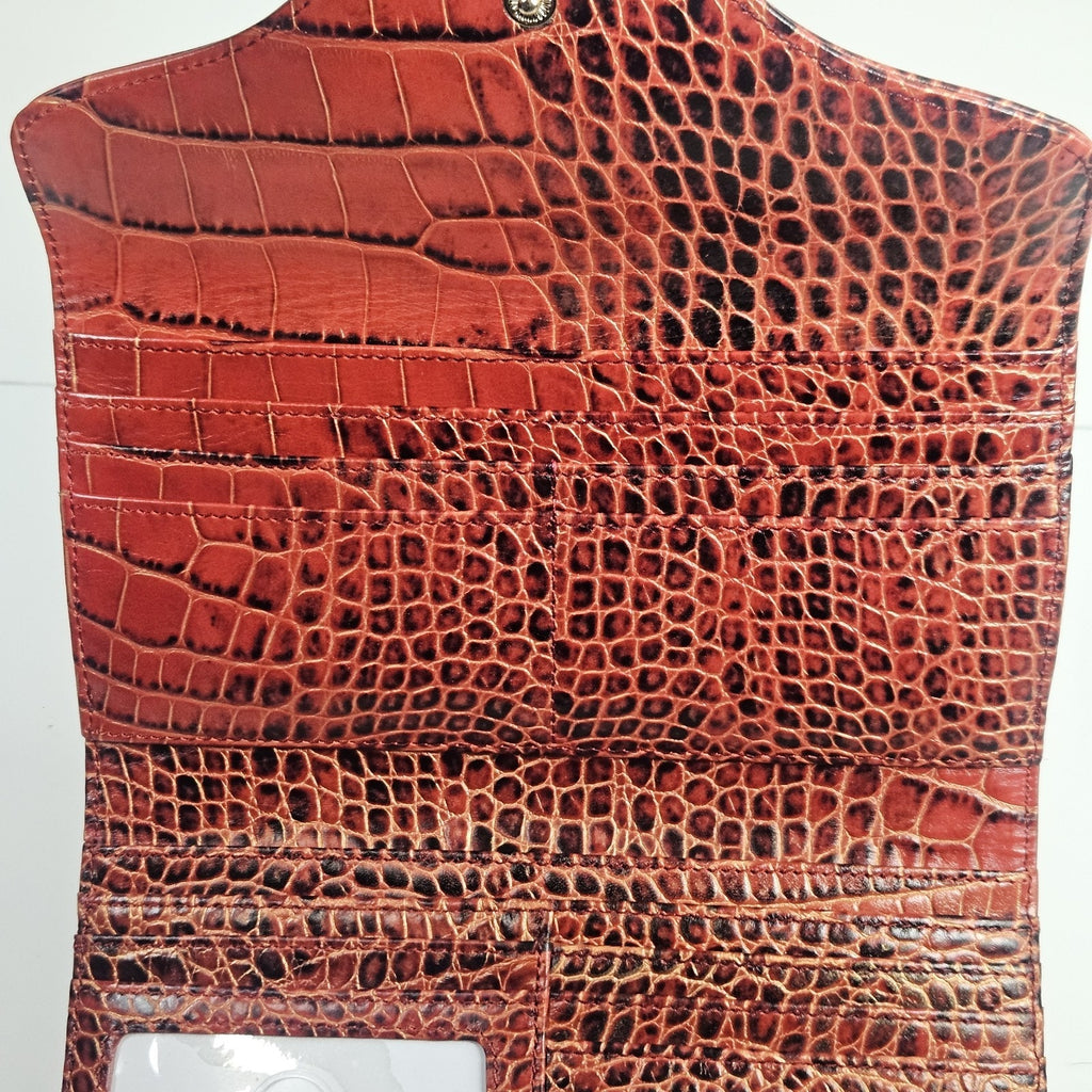 Vintage Elaine Turner Red Croc Embossed Leather Portfolio Organizer Wallet $175