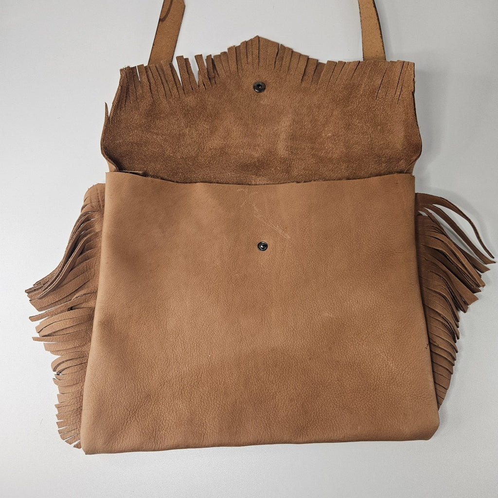 Unbranded Western Brown Leather Fringed Crossbody Bag Envelope Purse Cowgirl
