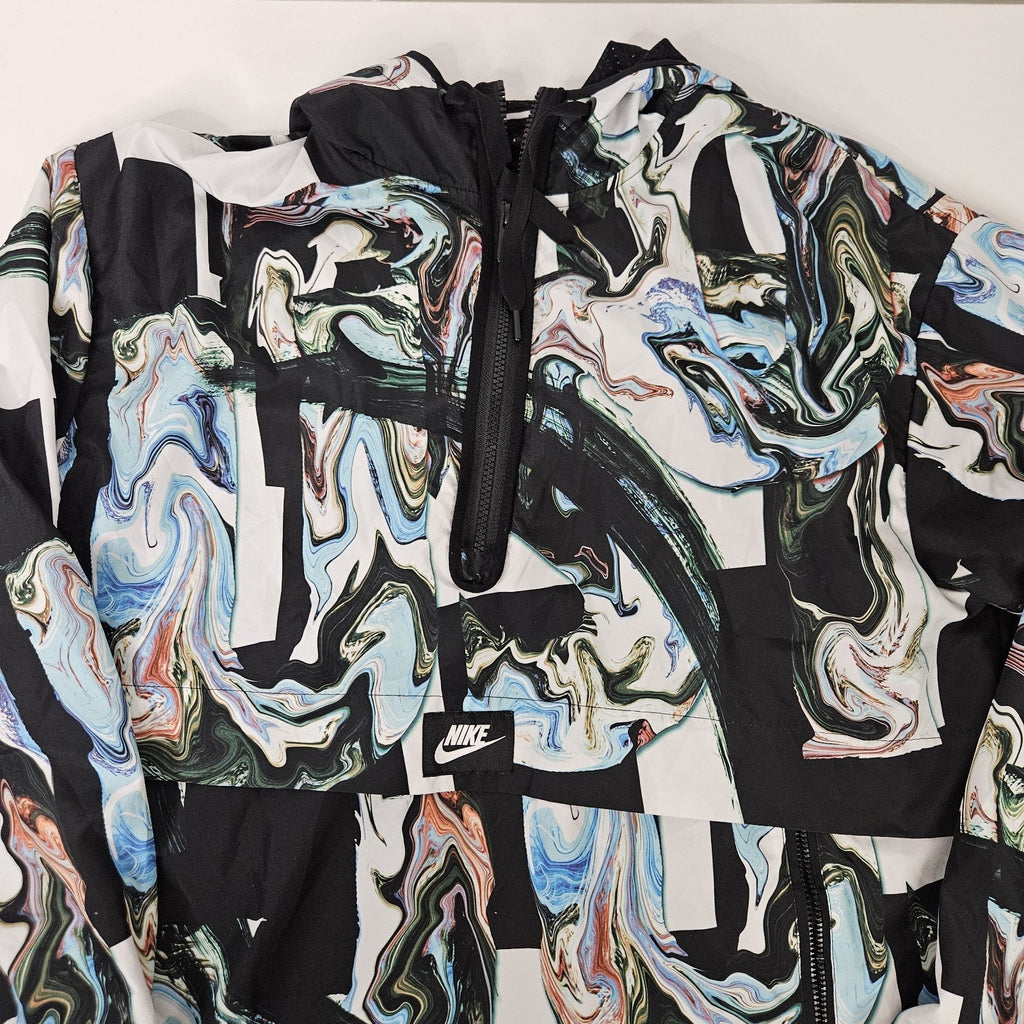 Nike Windbreaker Jacket Marbled Multicolor Mesh Trimmed Hooded Pullover EUC XL