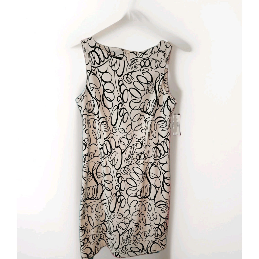 NWT Womens White Black Abstract Sleeveless Sheath Dress Size 10 Career Business