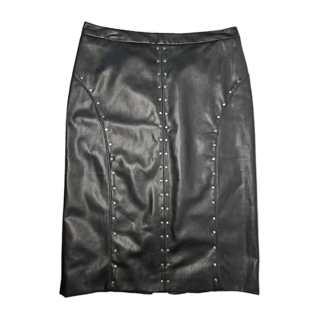 Vegan Leather Skirt Womens Size 8 Black Studded Goth Western Biker Pencil Midi