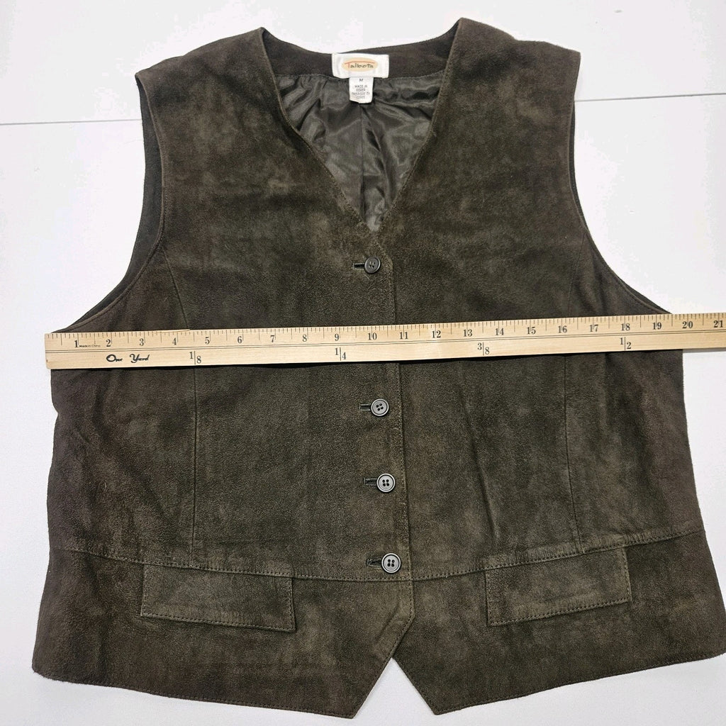 Vtg Talbots Suede Vest Womens Med Olive Green Button Front Preppy Army Western
