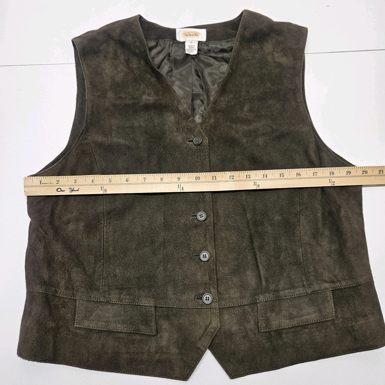 Vtg Talbots Suede Vest Womens Med Olive Green Button Front Preppy Army Western