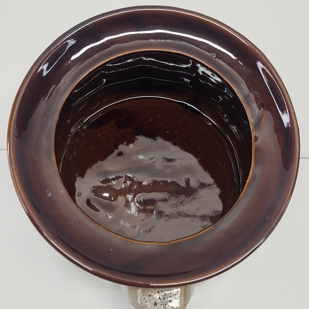 Vintage Stoneware Pottery Crock Pot Two-tone Brown Tan Glaze MCM Rustic