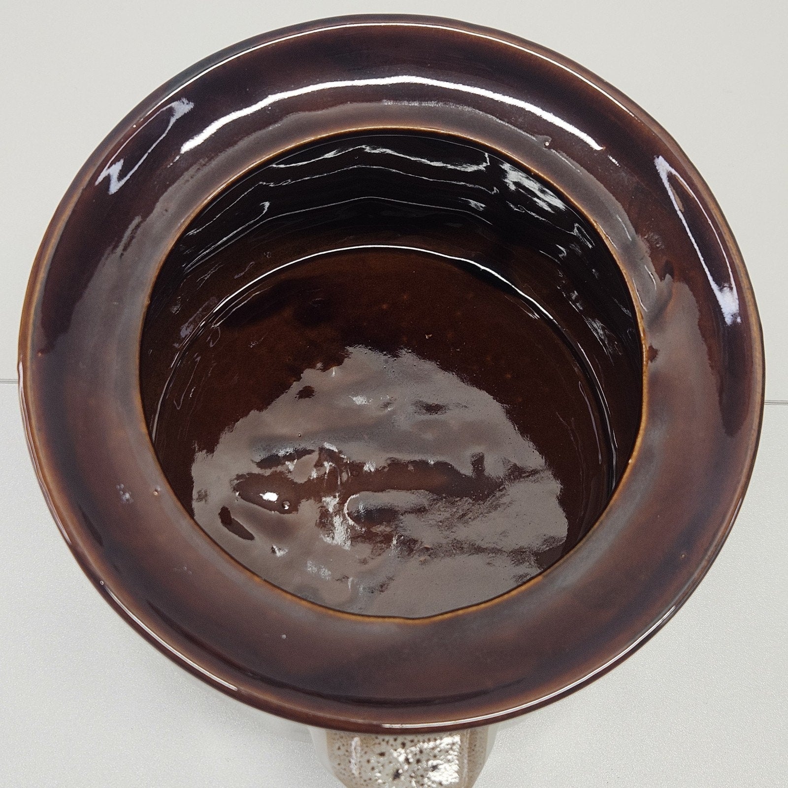 Vintage Stoneware Pottery Crock Pot Two-tone Brown Tan Glaze MCM Rustic