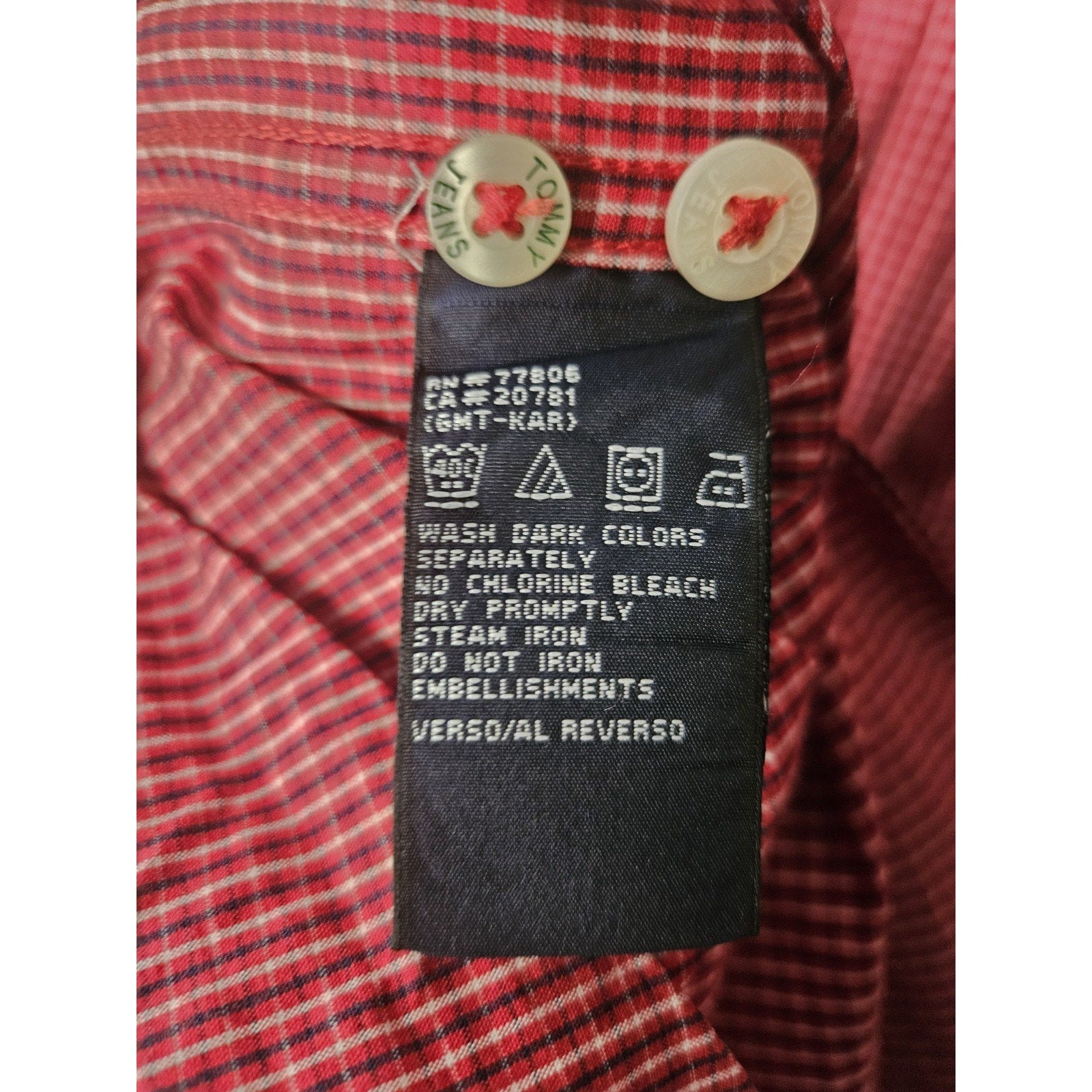 Tommy Hilfiger Jeans Men's Size XL Short Sleeve Button Front Shirt Red Check Y2K