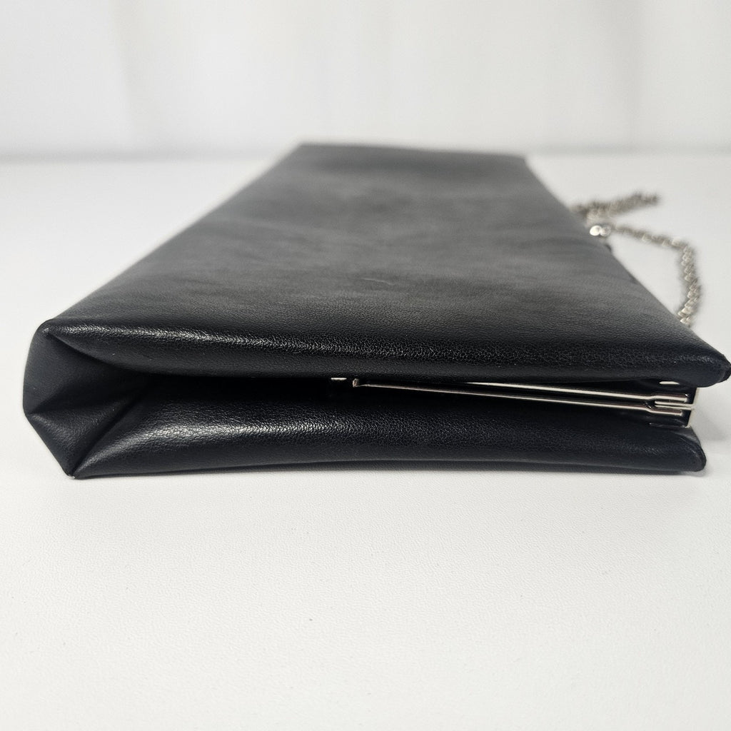 Worthington Black Faux Leather Clutch/Purse w/ Silver Chain Strap 12X6” Classic