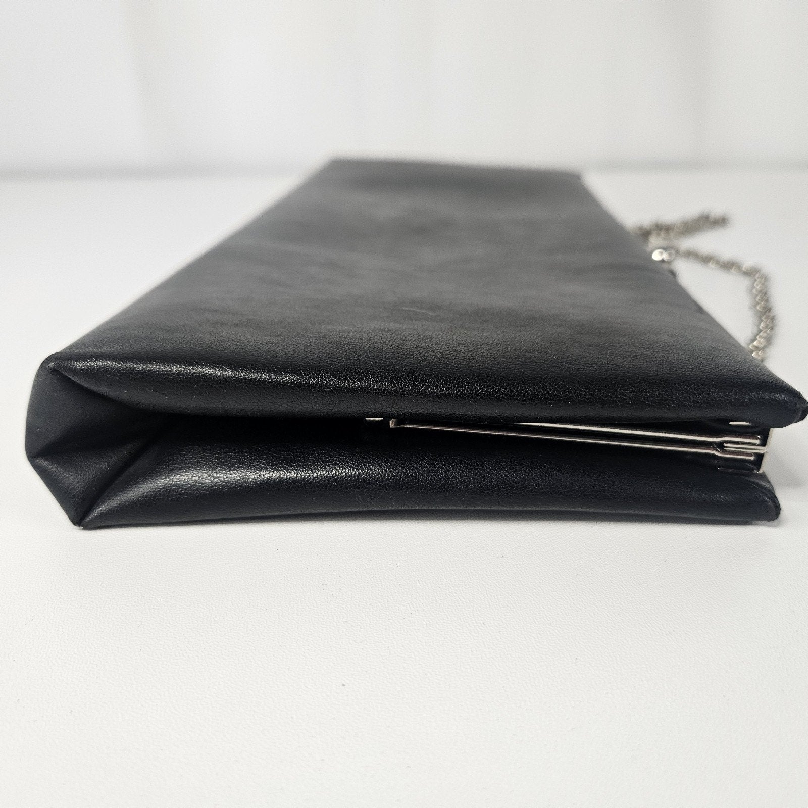 Worthington Black Faux Leather Clutch/Purse w/ Silver Chain Strap 12X6” Classic
