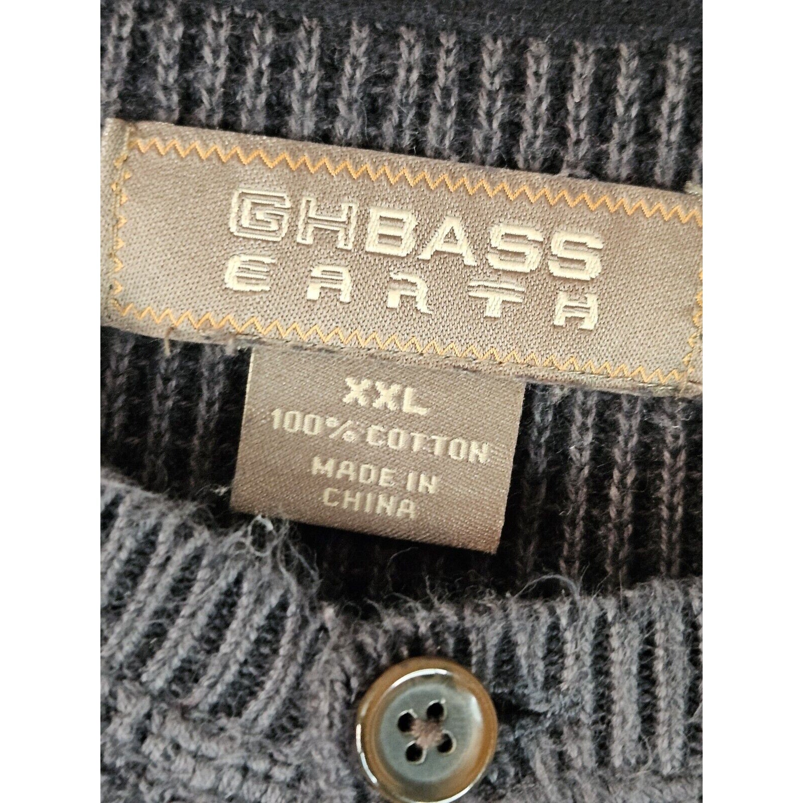 GH Bass & Co Knit Sweater Mens XL Dark Gray 100% Cotton 1/4 Button Shirt