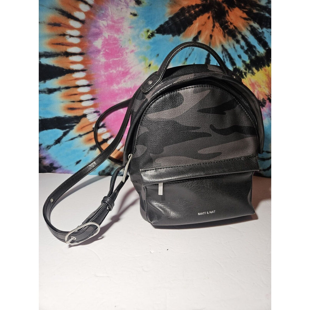MATT AND NAT Bali Mini Vegan Leather Black Camo Small Backpack