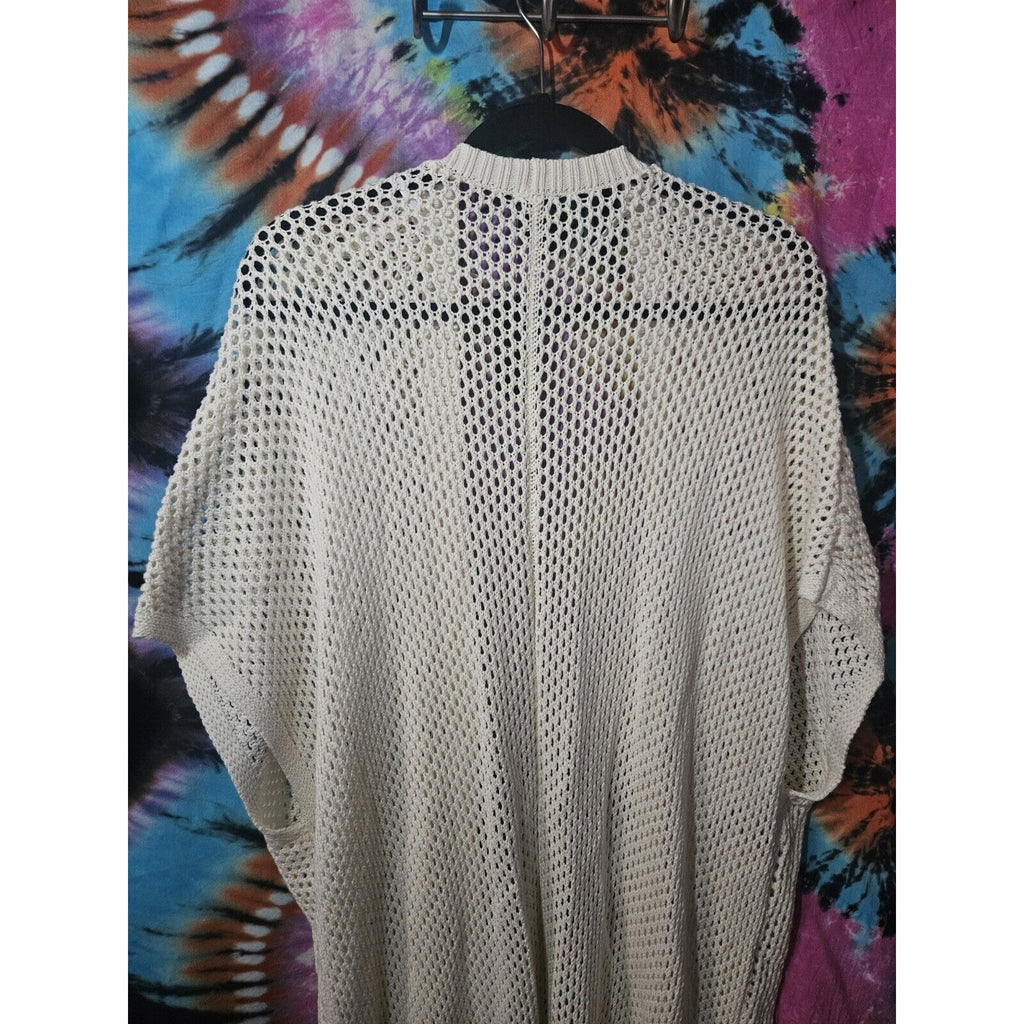 Torrid Sz 1/2 Long Line Open Knit Short Sleeve Duster White Short Sleeves Casual