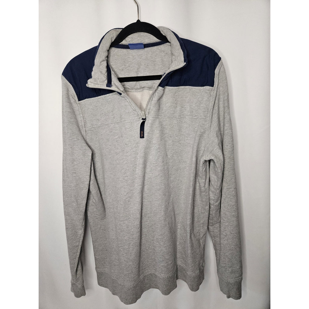 Vintage Le Tigre Sweater Mens Large Gray Navy Quarter Zip Mock Neck Pullover 90s