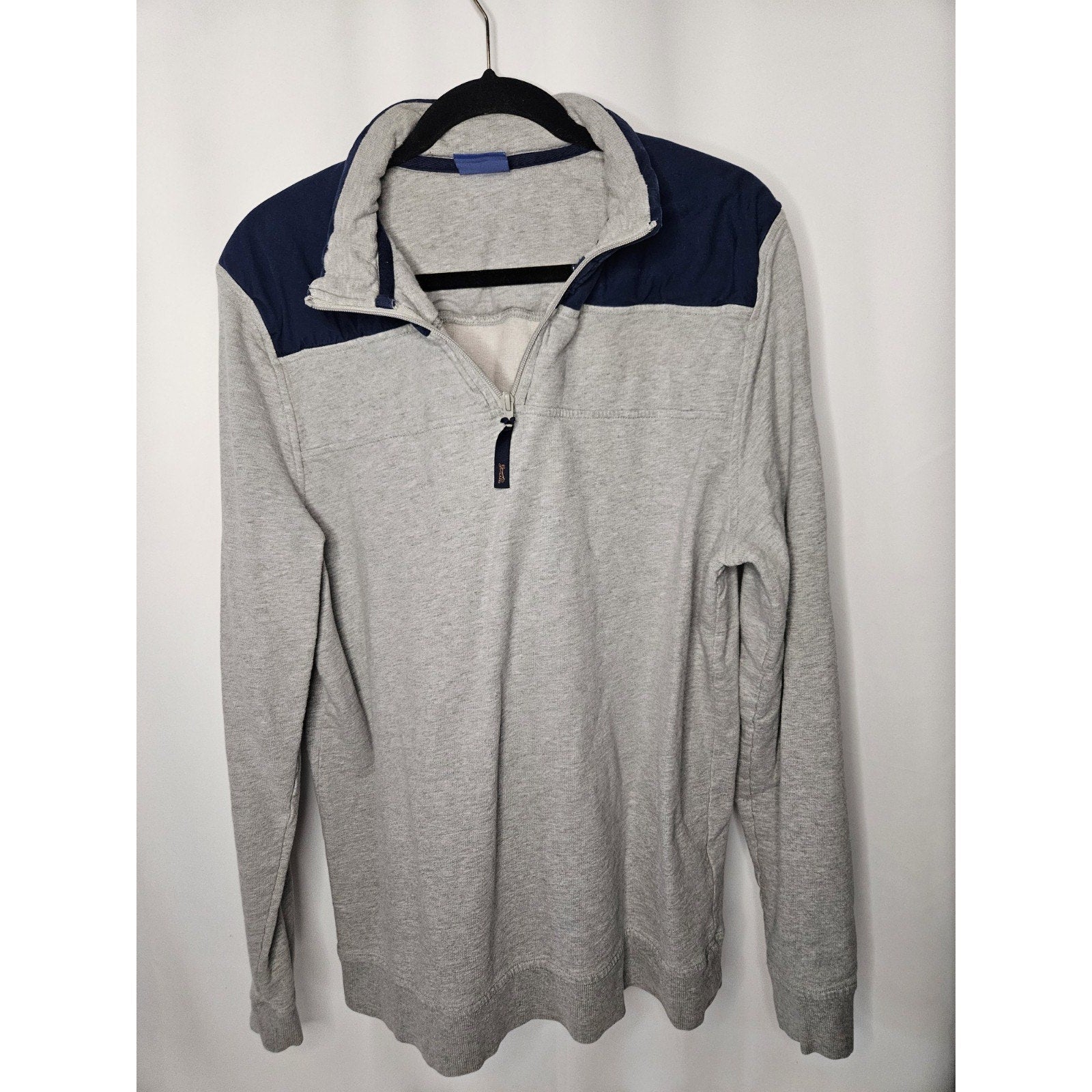 Vintage Le Tigre Sweater Mens Large Gray Navy Quarter Zip Mock Neck Pullover 90s