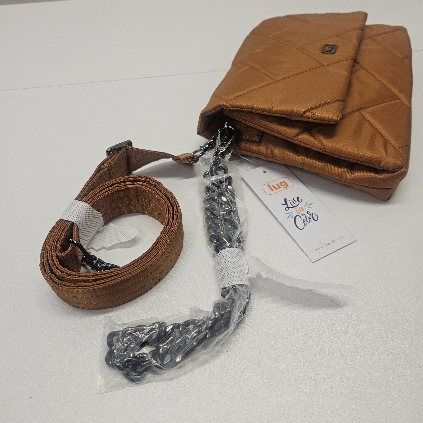 Nwt Lug Plie Crossbody Bag Cappuccino Quilted Utility Athleisure Chain Strap