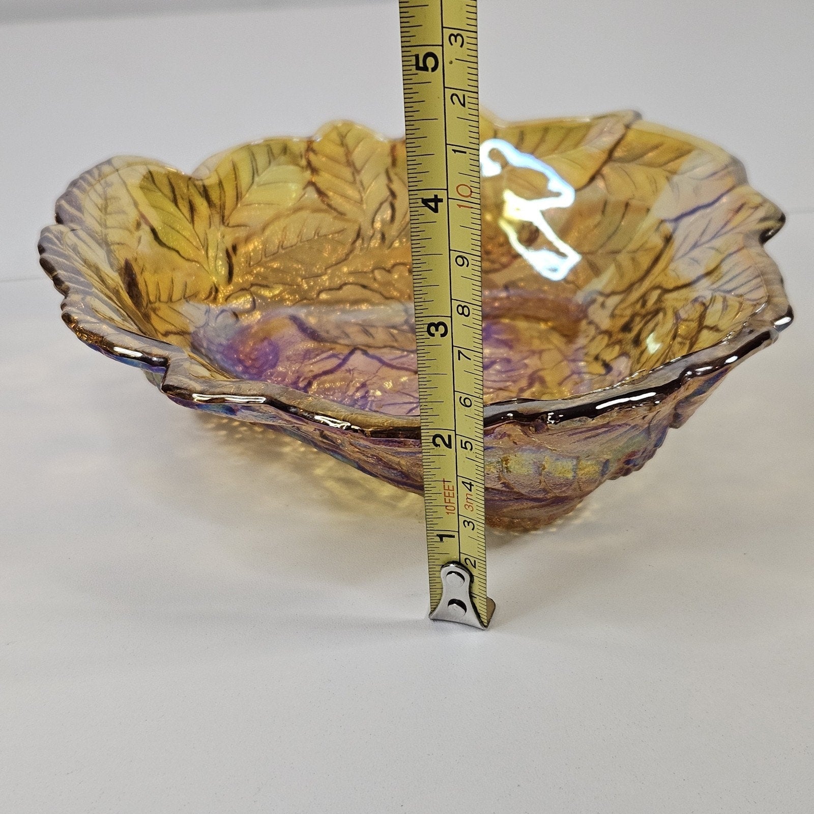 Vintage Carnival Glass Bowl Electric IRIDESCENT MARIGOLD Berries Triangle Dish