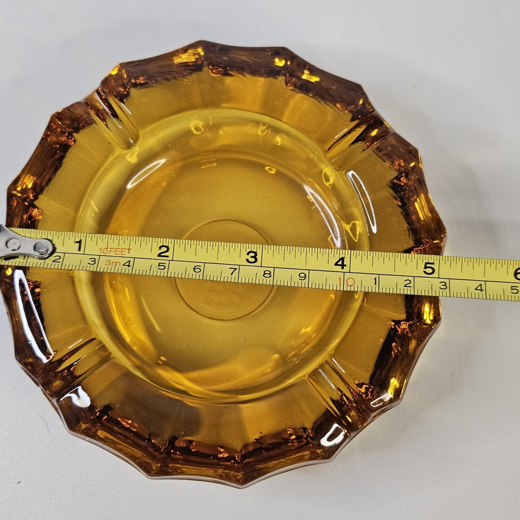 Vintage Fostoria Heavy Amber Glass 1887 Eagle Coin Cigarette Ashtray 5"