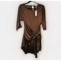 Baltic Born Satin Brown Tie Front Mini Dress Small 3/4 Sleeved Wrap Dress NWT