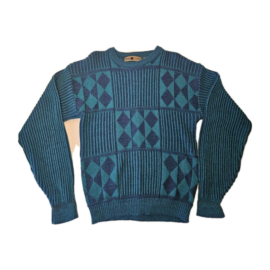 Vintage 80s New Castle Sweater Mens Large Tall Blue Striped Long Sleeve Pullover