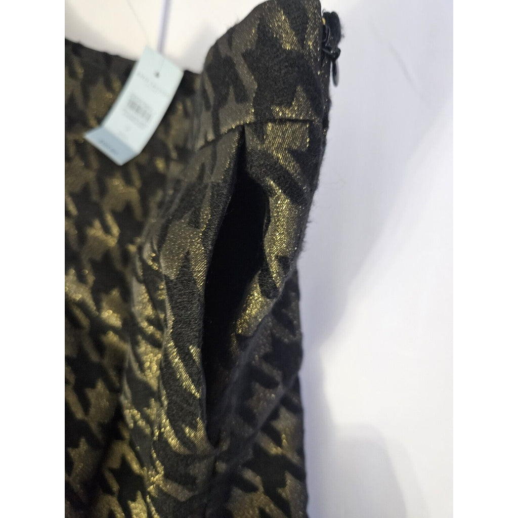 NWT Ann Taylor Factory Petite Sz 2 Black & Shimmer Gold Herringbone w Pleats