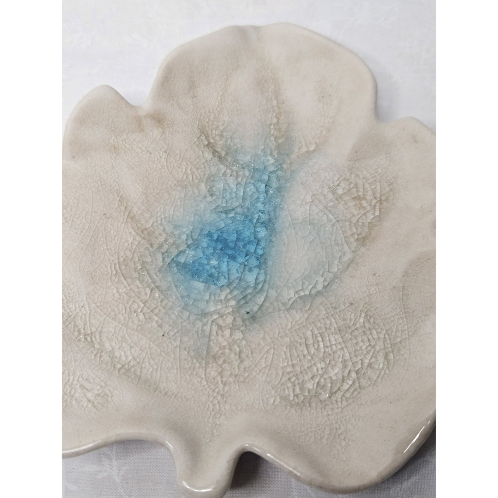 Handmade Ceramic Geode Pottery Trinket Dish Crackled Leaf 7" Dish