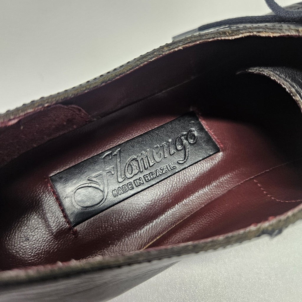 VTG Flamengo Embriodered Black Leather Lace up Oxford Heeled Granny Shoes 7.5 M